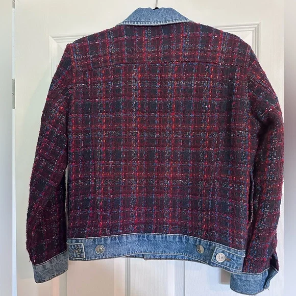 Sandro Chelsy Metallic-Tweed and Denim jacket in Bordeaux sz 38 (US sz 8) EUC